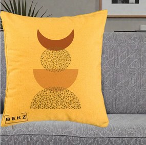 Perna Decorativa Boho Luna Plina si Forme Punctate, 40x40 cm, Galben, Husa Detasabila, Perna Inclusa, BEKZ®