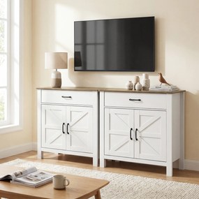 HOMCOM Bufet pentru living, mobilier de depozitare cu 2 uși tip hambar, sertar și poliță reglabilă, 77x39,3x81,5cm, alb și maro | Aosom Romania