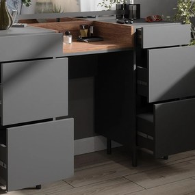SEG216 - Set Masa toaleta 120 cm cosmetica machiaj, oglinda cu LED, masuta vanity cu sau fara scaun - Gri Antracit - Maro