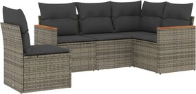 vidaXL Set canapea de grădină cu perne, 5 piese, gri, poliratan