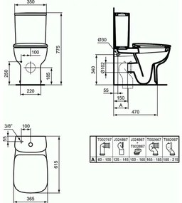 Vas wc pe pardoseala pentru rezervor asezat Ideal Standard Esedra BTW