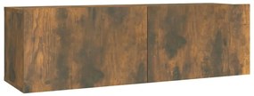 Set dulapuri TV, 2 piese, stejar fumuriu, lemn prelucrat 2, Stejar afumat, 80 100 x 30 x 30 cm