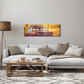 Tablou cu mașină în câmp (cu ceas) (90x30 cm)
