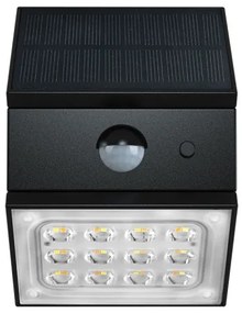 Aplică solară de perete cu senzor, LED 2,5 W / 3,7 V, IP65, 1200 mAh, negru
