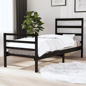 Cadru de pat Small Single, negru, 75x190 cm lemn masiv de pin Negru, 75 x 190 cm