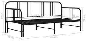 Cadru pat canapea extensibila, negru, 90 x 200 cm, metal Negru