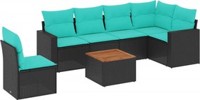 vidaXL Set canapele de grădină cu perne, 7 piese, negru, poliratan