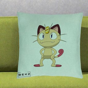 Perna Personalizata Meowth Pokemon, 40x40 cm, Verde Menta, Husa Detasabila, Perna Inclusa, BEKZ®