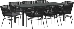 vidaXL Set de masă pentru grădină cu pernă 9 pcs Negru