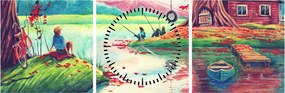 Tablou - Acuarelă, Golf într-un sat de munte (cu ceas) (90x30 cm)
