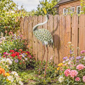 Outsunny Statui de grădină, sculptură de stârc din metal, statui de păsări 71 cm, pentru curte, iaz, terasă, verde | Aosom Romania