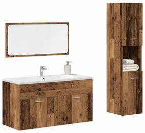 vidaXL Set mobilier de baie, 3 piese, lemn vechi, lemn prelucrat