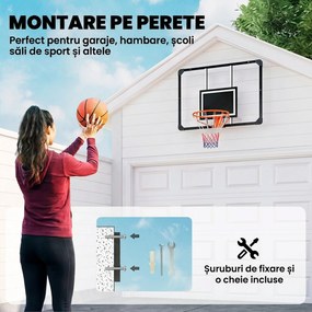 SPORTNOW Coș de Baschet de Perete pentru Exterior 113 x 73 cm, Inel Ø45 cm și Plasă, Negru | Aosom Romania