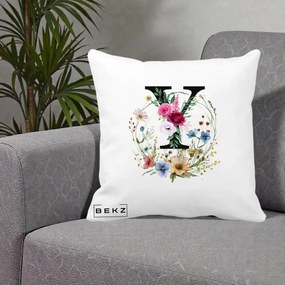 Cadou Personalizat - Perna Personalizata Monograma Florala Litera Y cu Coroana, 40x40 cm, Alba Mata, Husa Detasabila, Perna Inclusa, BEKZ®