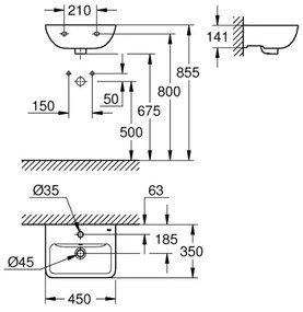 GROHE 39953000 - Lavoar START EDGE 450 × 350 mm ceramică/albă