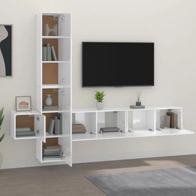 Set dulap TV, 5 piese, alb extralucios, lemn prelucrat 1, Alb foarte lucios, 80 x 30 x 30 cm (2 pcs)