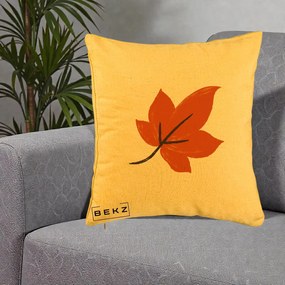 Perna Decorativa Frunza de Toamna Portocalie, 40x40 cm, Galben, Husa Detasabila, Perna Inclusa, BEKZ®