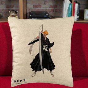 Perna Personalizata Bleach Ichigo Kurosaki Zangetsu, 40x40 cm, Bej, Husa Detasabila, Perna Inclusa, BEKZ®