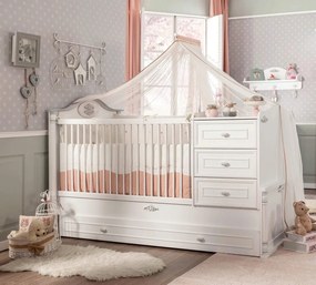 Patut transformabil pentru bebe Romantic Baby White, 180 x 80 cm