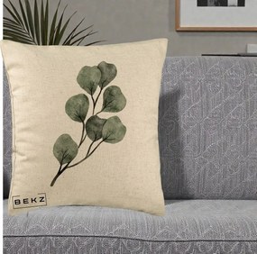 Perna Decorativa Ramura Eucalipt Acuarela, 40x40 cm, Bej, Husa Detasabila, Perna Inclusa, BEKZ®