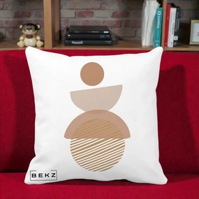 Perna Decorativa Geometric Boho Forme Terracotta, 40x40 cm, Alba Mata, Husa Detasabila, Perna Inclusa, BEKZ®