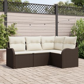 vidaXL Set de canapele pentru grădină cu pernă 4 pcs Maro Rattan poli