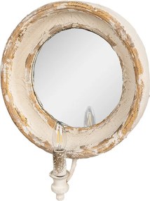 Oglinda de perete, bej, din lemn, cu intrerupator, aspect vintage, 38x14x47 cm