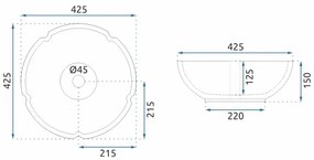 REA-U5666 - Lavoar pentru blat VIVIEN, Ø 42,5 cm, din ceramică, model ornamental