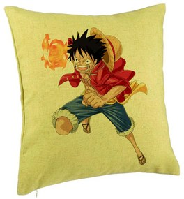 Perna Decorativa cu One Piece Luffy, 40x40 cm, Verde, Husa Detasabila, Burduf