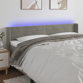 vidaXL Tăblie de pat cu LED, gri deschis, 163x16x78/88 cm, catifea