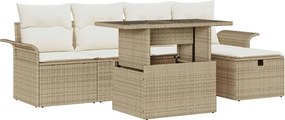 vidaXL Set de canapele pentru grădină cu pernă 6 pcs Bej Rattan poli