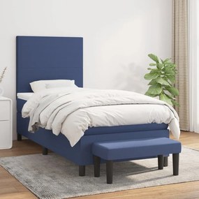 vidaXL Pat box spring cu saltea, albastru, 100x200 cm, textil
