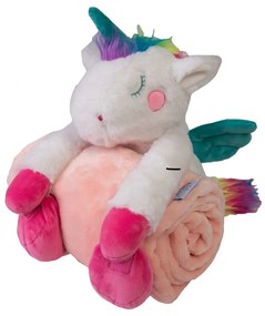 Pătură de copii Carol, cu jucărie din pluș unicorn, 85 x 100 cm