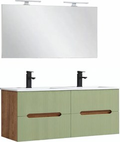 Trent Mobilier de baie 120 cm lavoar ceramic cu oglindă 60x120 cm stejar apus de soare-verde fistic