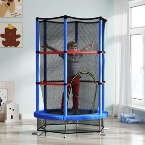 HOMCOM Saltea Elastică pentru Copii 3-6 Ani cu Plasă de Protecție, 6 Stâlpi și 3 Intrări, Ø140x190 cm, Albastru | Aosom Romania