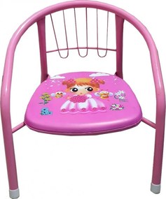 Scaun metalic pentru copii Novokids™ Little chair, Sezut moale cu sunete, Pentru interior si exterior, Dimensiuni 36x36x34 cm , Vopsea lucioasa, Roz