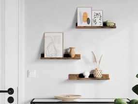 Set 3 buc rafturi de perete TAYLOR 38x10 cm, maro rustic