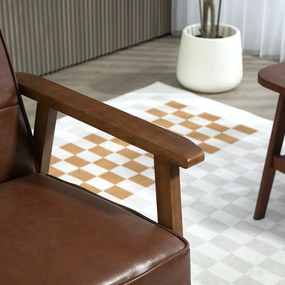 HOMCOM Fotoliu de salon, fotoliu de cameră din piele sintetică, spătar capitonat, picioare din lemn masiv, 64x66x80cm, maro | Aosom Romania