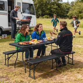 Outsunny Set masă pliantă și bănci de picnic 180 cm cu mânere de transport, negru | Aosom Romania