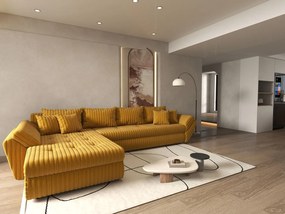 Colțar extensibil dumonde cu ladă de depozitare si sezut confortabil din spuma high-density, Loana XL Ambience Mustar 335x185 cm