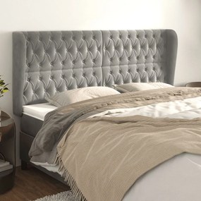 vidaXL Tăblie de pat cu aripioare gri deschis 183x23x118/128cm catifea