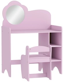 AIYAPLAY Masă de toaletă pentru copii cu scaun și oglindă în formă de floare cu rafturi deschise pentru băieți și fete 3-8 ani Mov | Aosom Romania