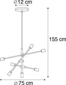 Lampă suspendată inteligentă industrială neagră incl. 6 WiFi ST64 - Sydney