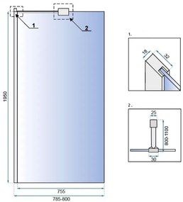 Paravan de dus tip Walk-in Rea Aero 80x195 cm profil crom