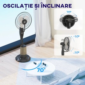 HOMCOM Ventilator cu Nebulizator și Rezervor 3,2L, 3 Moduri și 3 Viteze, Ventilator cu Oscilație 70°, Înclinare 10°, Temporizator 7,5h, Telecomandă, 75W, 120cm | Aosom Romania