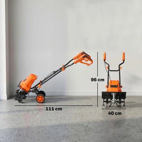 Outsunny Motobineusă electrică 1500W cu mâner pliabil, lățime de lucru 40 cm, adâncime de arat 9 cm, 6 lame, portocaliu | Aosom Romania