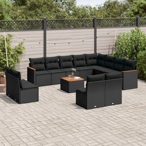 3258877 vidaXL Set mobilier de grădină cu perne, 13 piese, negru, poliratan