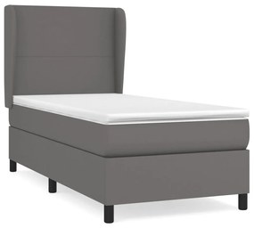 3128899 vidaXL Pat box spring cu saltea, gri, 100x200 cm, piele ecologică