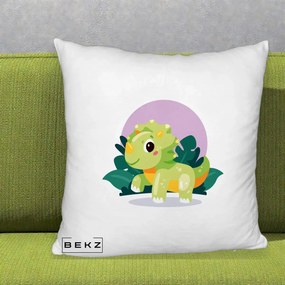 Perna Decorativa Triceratops Kawaii Verde, 40x40 cm, Alb Pufos, Husa Detasabila, Perna Inclusa, BEKZ®