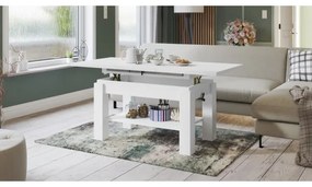 Masă extensibilă ADONIS albă cu poliță, pentru living și dining